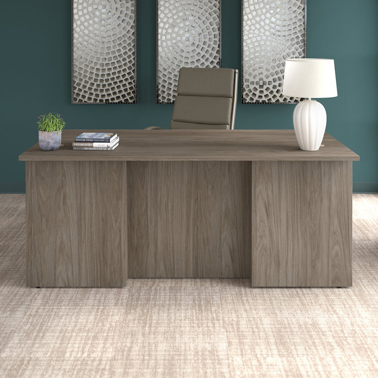 Modern Hickory Executive Desk with Filing Cabinet