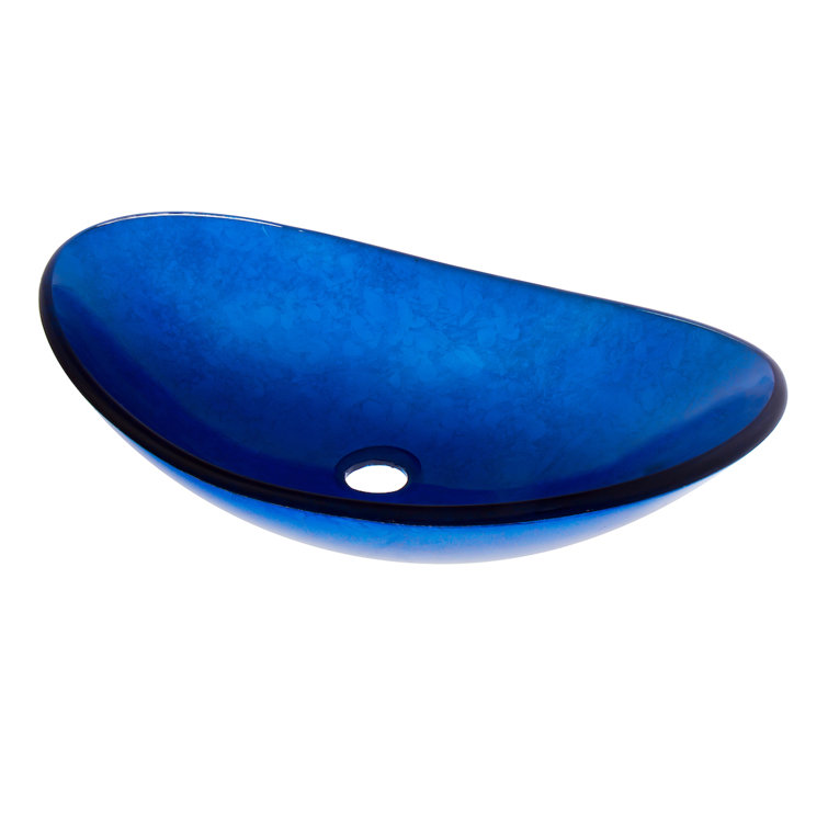 Azure Blue Oval Glass Vessel Sink with Oil Rubbed Bronze Drain