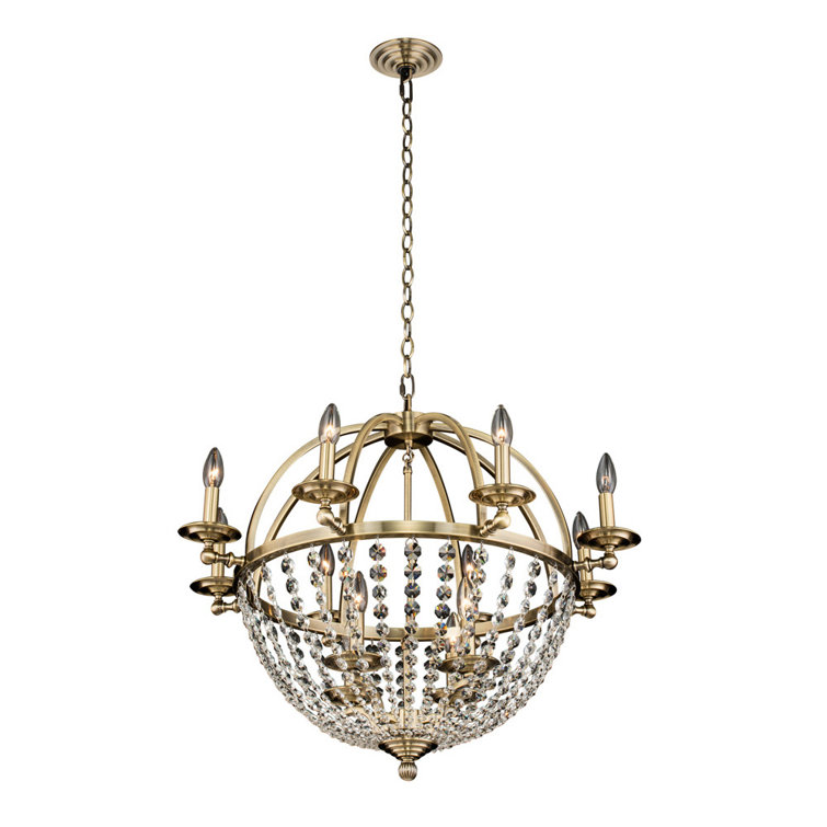 Brushed Champagne Gold 12-Light Chandelier with Crystal Accents