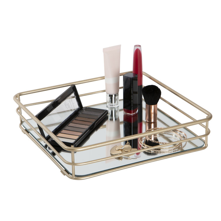 Square Gold Mirrored Glass Vanity Tray