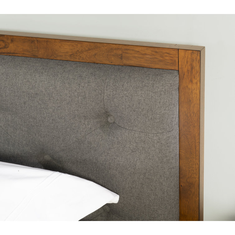 Reid Mid-Century Oatmeal Tufted Queen Platform Bed with Slats