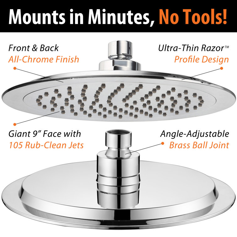 9-Inch Chrome Adjustable Rain Shower Head with Brass Extension Arm