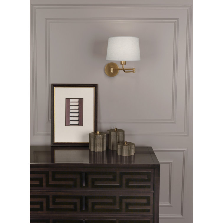 Aged Brass Swing Arm Sconce with Linen Shade