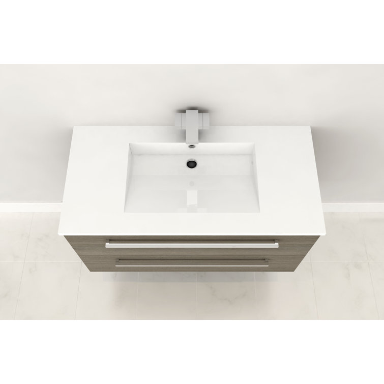 Aria 36" Gray Wall-Mount Single Sink Vanity with Marble Top