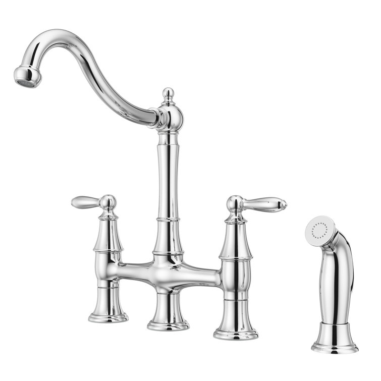 Polished Chrome Bridge Kitchen Faucet with Side Sprayer