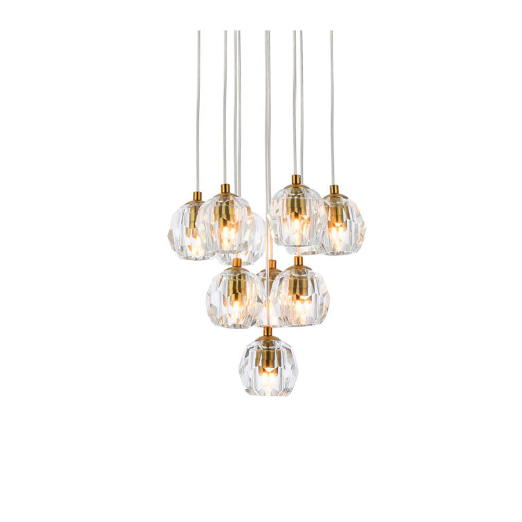 Gold Crystal Glass 10-Light Cluster Pendant