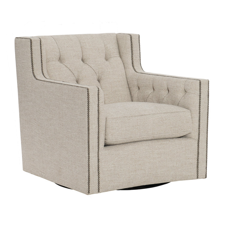 Candace Cream Leather Swivel Chair with Nailhead Trim