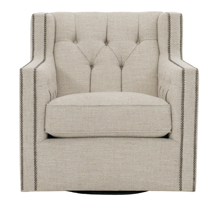 Candace Cream Leather Swivel Chair with Nailhead Trim