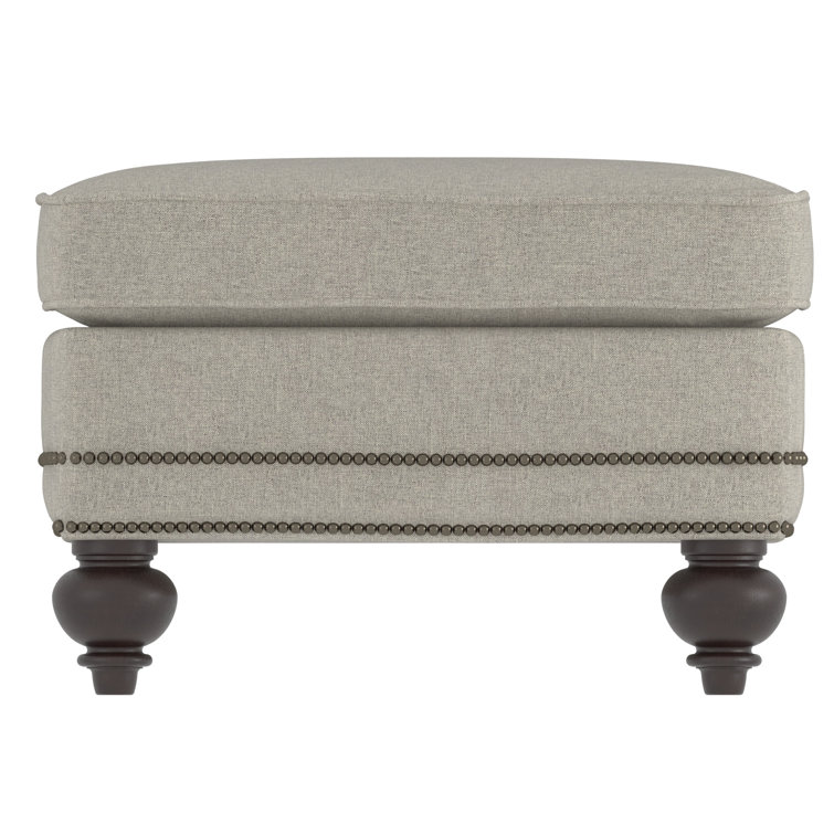 Beige Nailhead-Accented Transitional Ottoman with Bun Feet