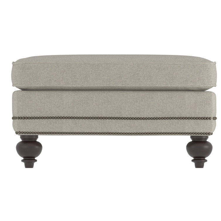 Beige Nailhead-Accented Transitional Ottoman with Bun Feet