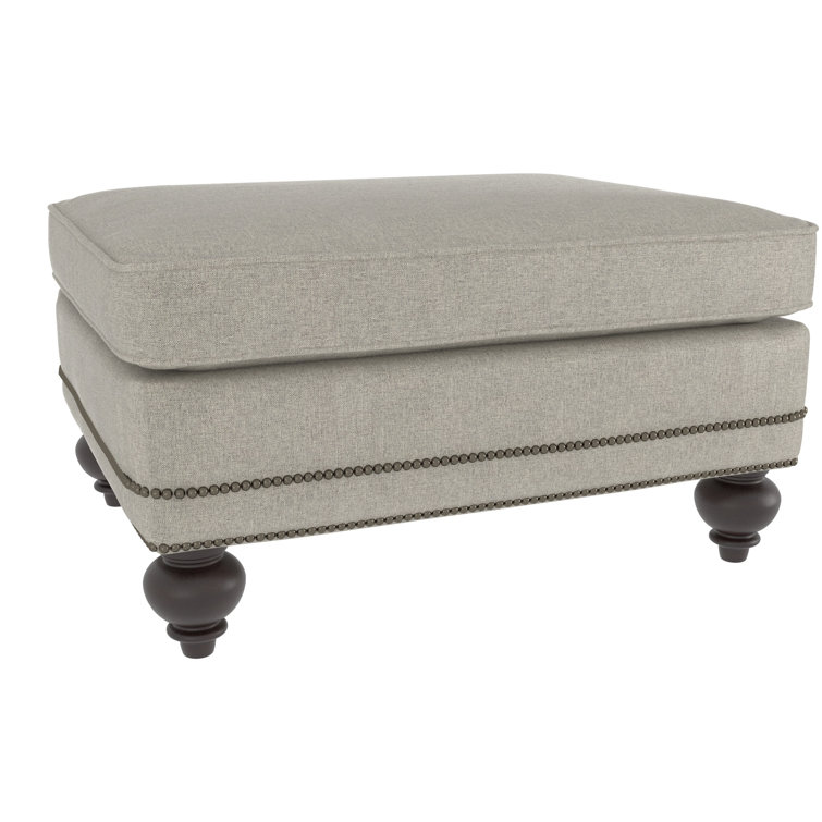 Beige Nailhead-Accented Transitional Ottoman with Bun Feet