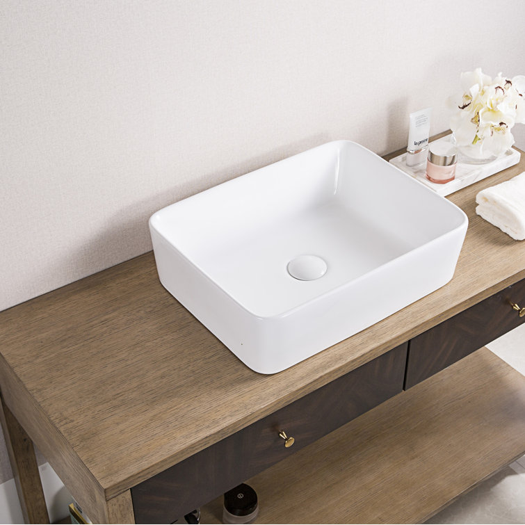 Ruvati 19'' White Ceramic Rectangular Above-Counter Vessel Sink