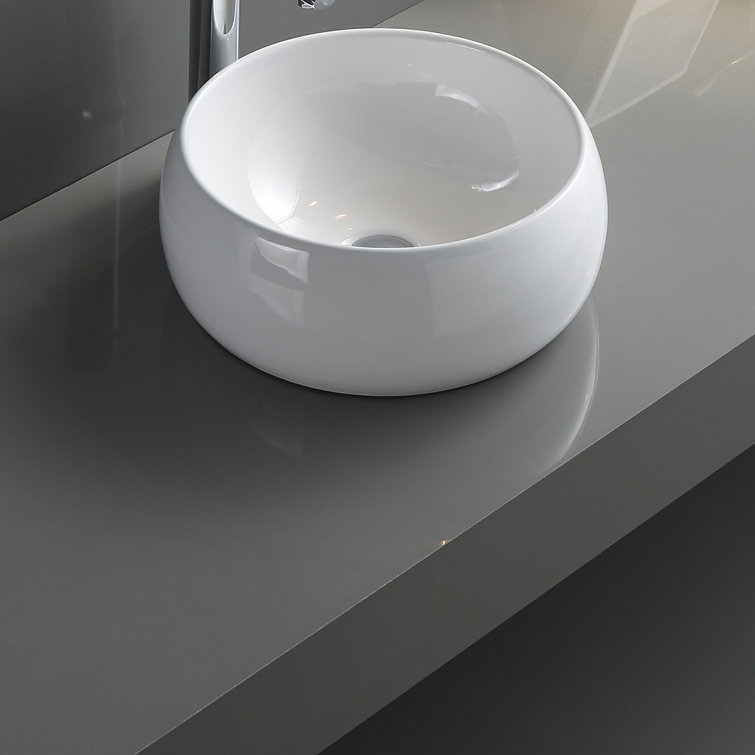Ruvati 12" Round White Ceramic Above-Counter Vessel Sink