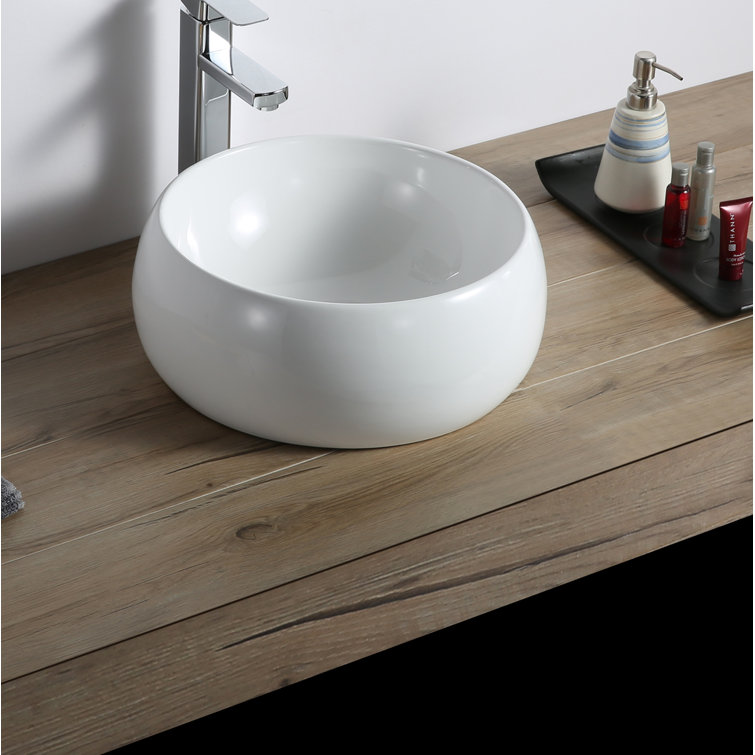 Ruvati 12" Round White Ceramic Above-Counter Vessel Sink