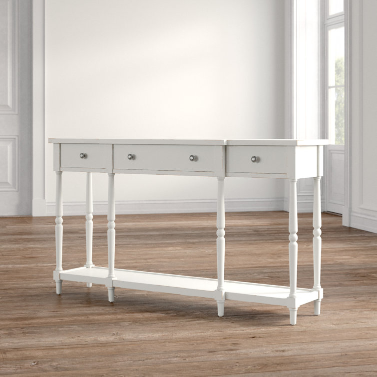 Transitional White Wood Rectangular Console Table with Storage