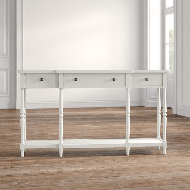 Transitional White Wood Rectangular Console Table with Storage