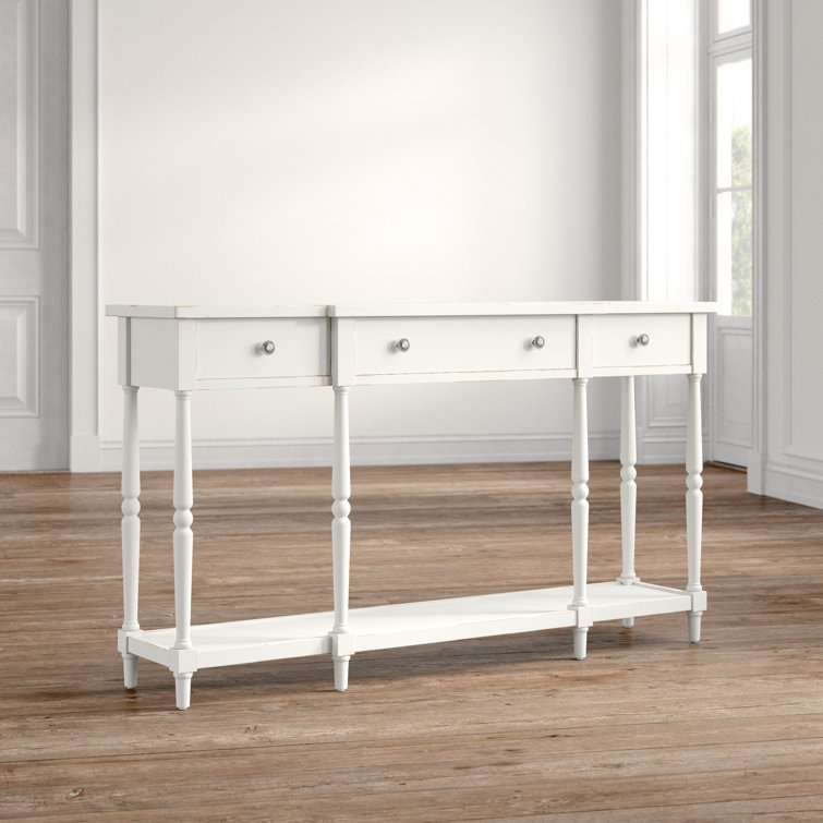 Transitional White Wood Rectangular Console Table with Storage