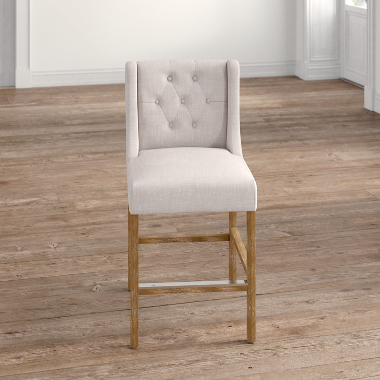 Karla 24" Brown Wood and Metal Adjustable Counter Stool with Tufted Back