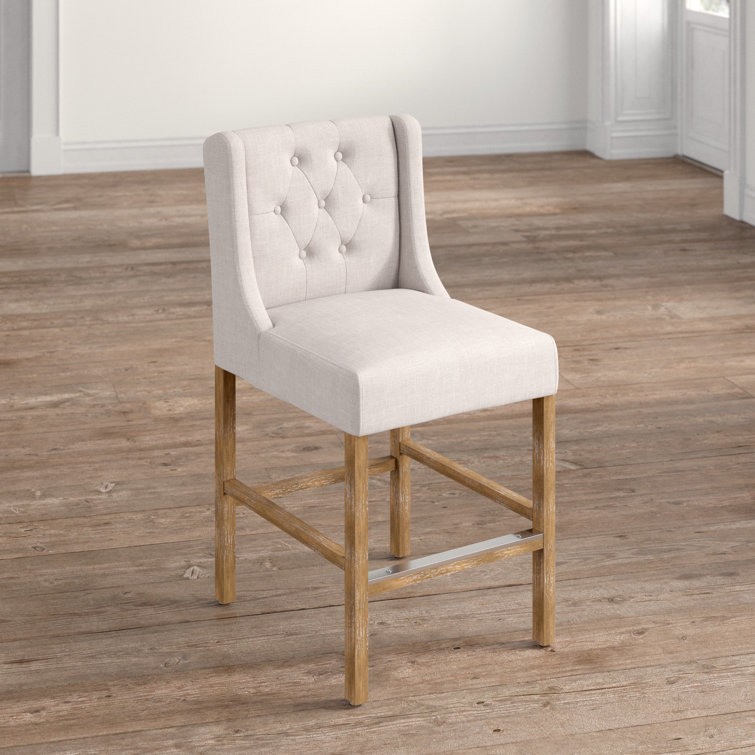 Karla 24" Brown Wood and Metal Adjustable Counter Stool with Tufted Back