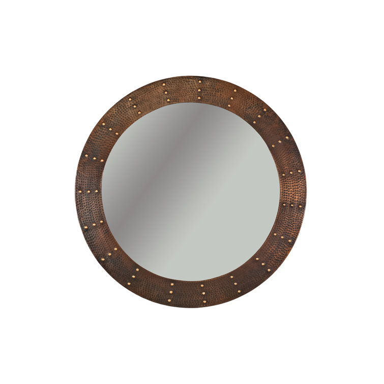 38'' Round Wood Wall Mirror with Copper Frame