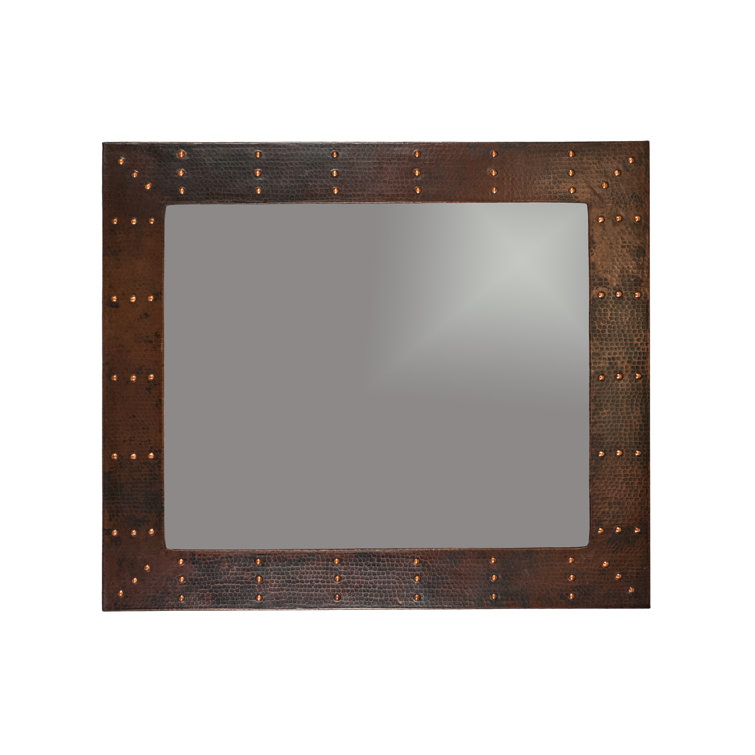 Rustic Hand Hammered 38" Copper-Finished Rectangular Wood Wall Mirror