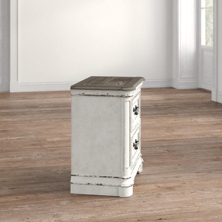 Elegant Whitewashed 2-Drawer Nightstand in Antique White with Bead Molding
