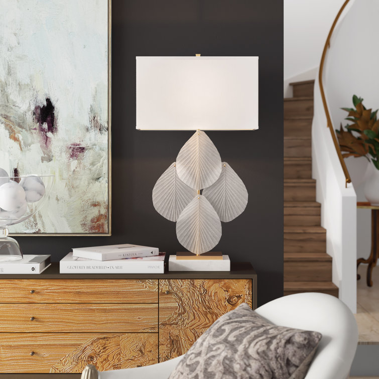 Hand-Carved Frosted Glass Petal Table Lamp with Antique Gold Accents