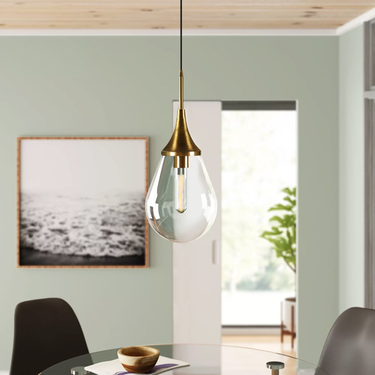 Brass and Clear Glass Teardrop Pendant Light