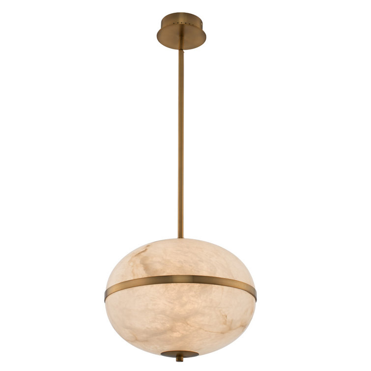 16-Inch Brass and Stone LED Globe Pendant Light