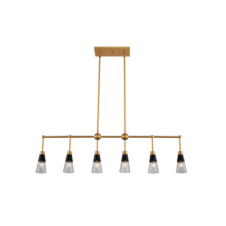 Ponti Matte Black and Brass 6-Light Glass Island Pendant