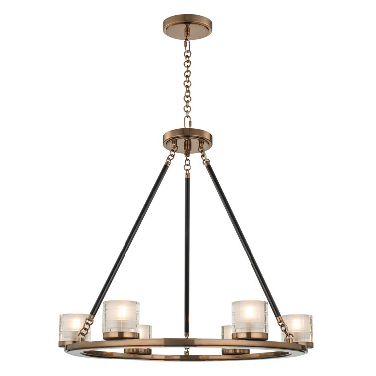 Library Brass 6-Light Dimmable Wagon Wheel Chandelier