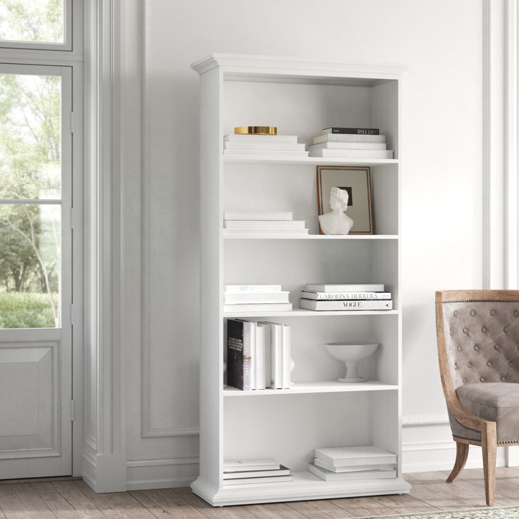 Sonoma Tall Wide Adjustable White Wood 5-Shelf Bookcase
