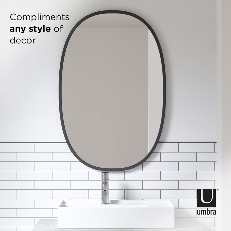 Sleek Modern Oval Hub Wall Mirror 18"x24" in Black