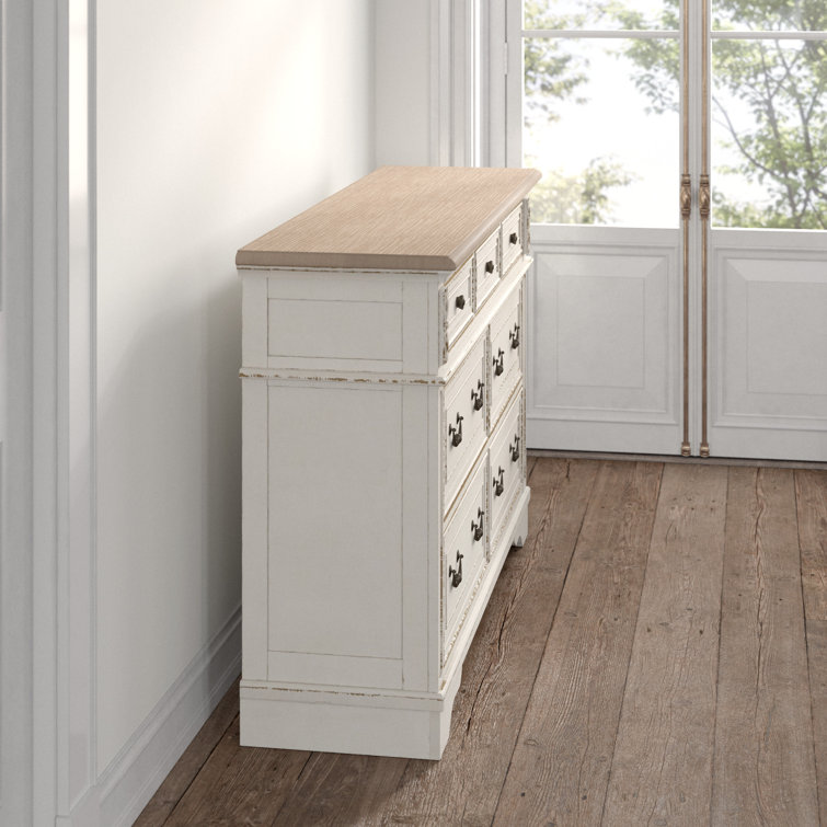 Vintage Charm Brown & Distressed White 7-Drawer Double Dresser