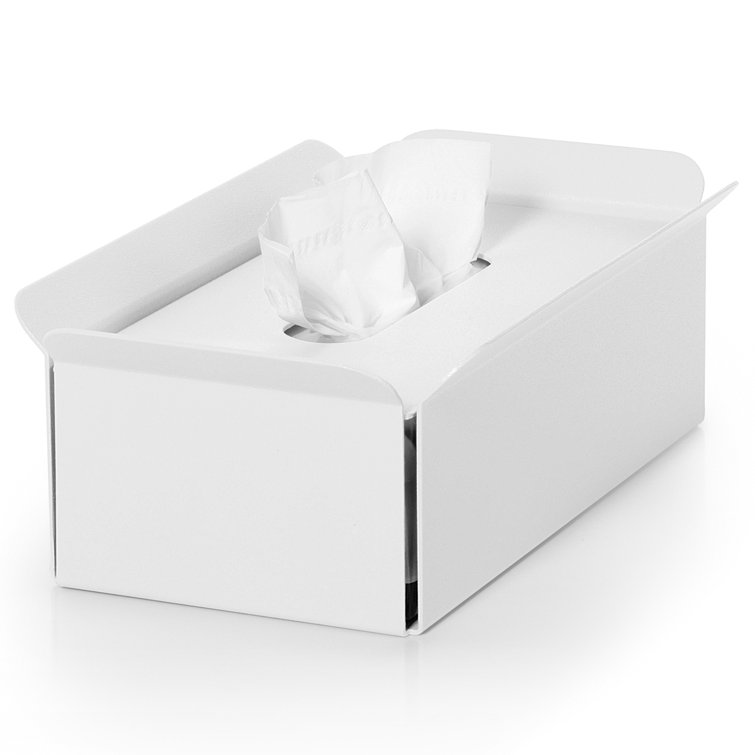 White Contemporary Metal Tissue Box Cover