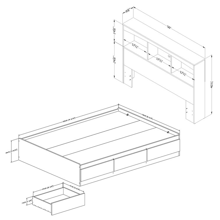 Step One Full/Double White Wood Frame Captain's Bed with Storage and Bookcase