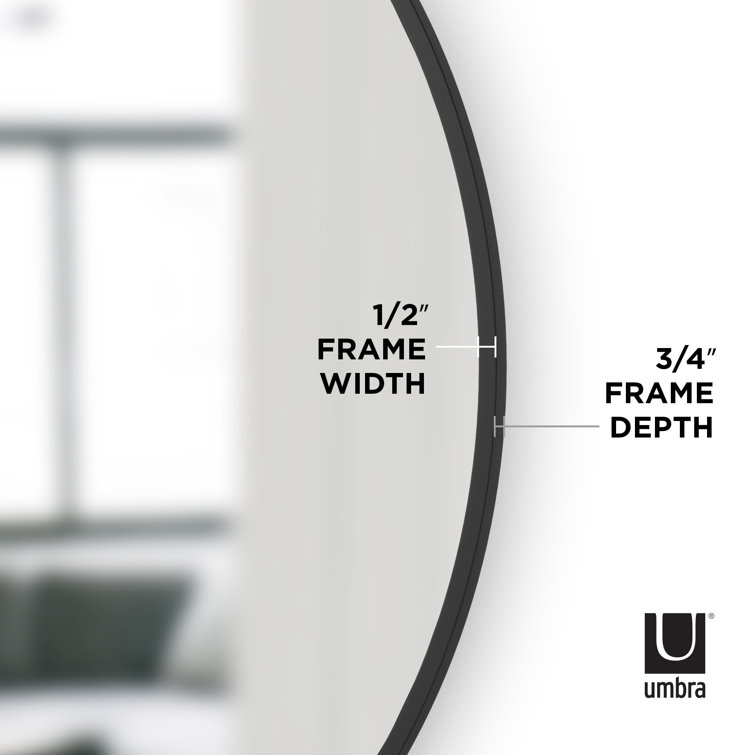 26'' Modern Black Round Wall Mirror with Rubber Frame