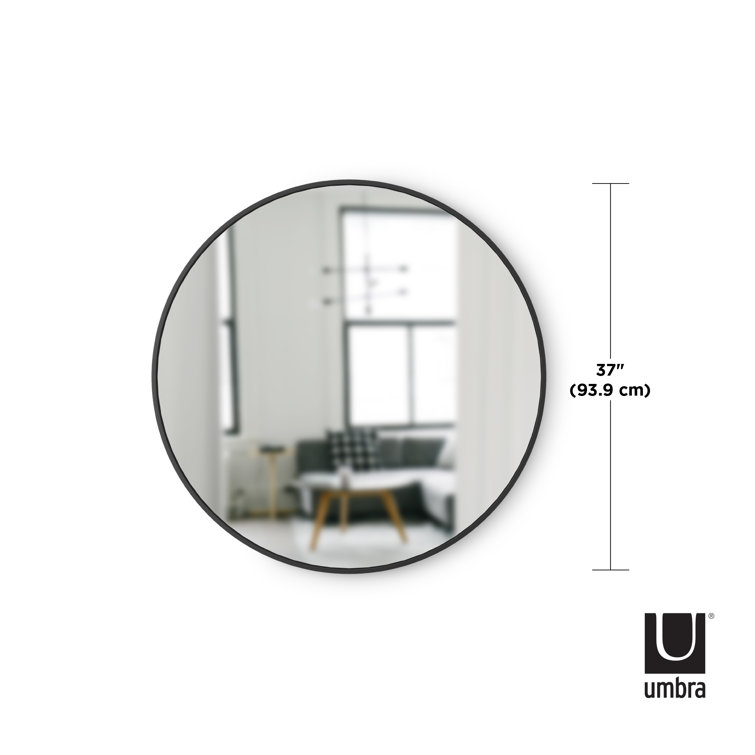 Round White Wood Wall Mirror with Rubber Frame