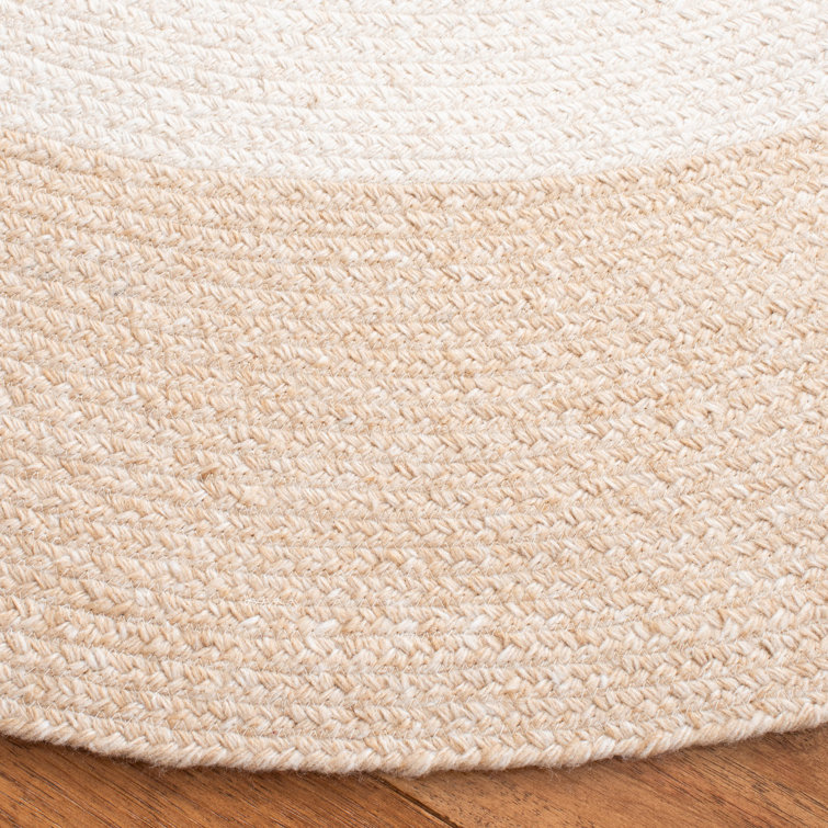 Beige and Ivory Round Braided Synthetic Area Rug