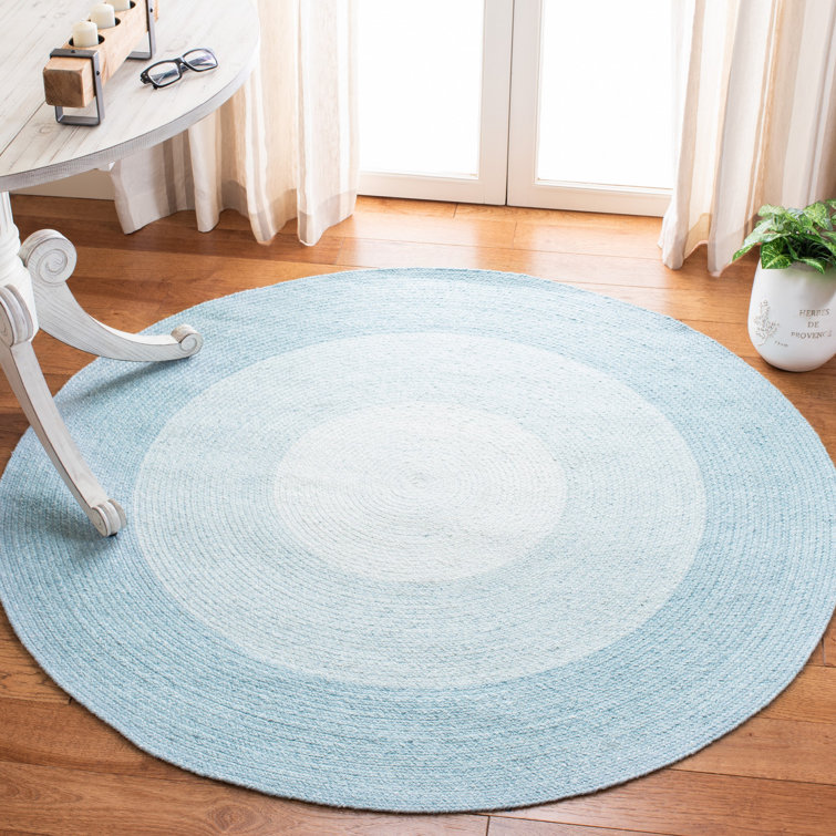 Handmade Ivory and Aqua Round Braided Rug