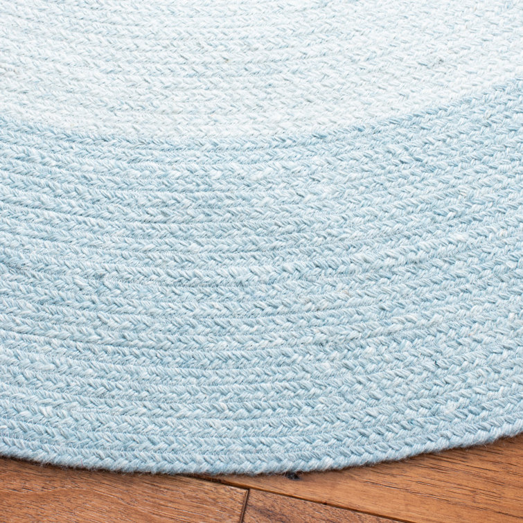 Handmade Ivory and Aqua Round Braided Rug