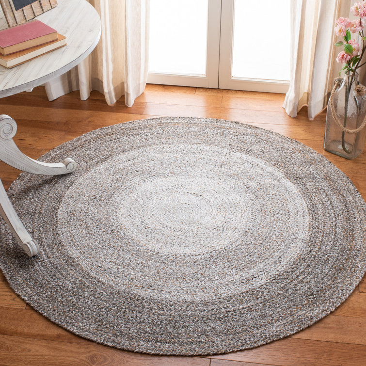 Handmade Gray Braided Round Synthetic Area Rug, 4' x 4'