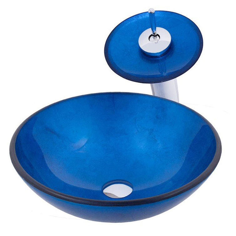 Verdazzurro Blue Glass Vessel Sink with Chrome Faucet