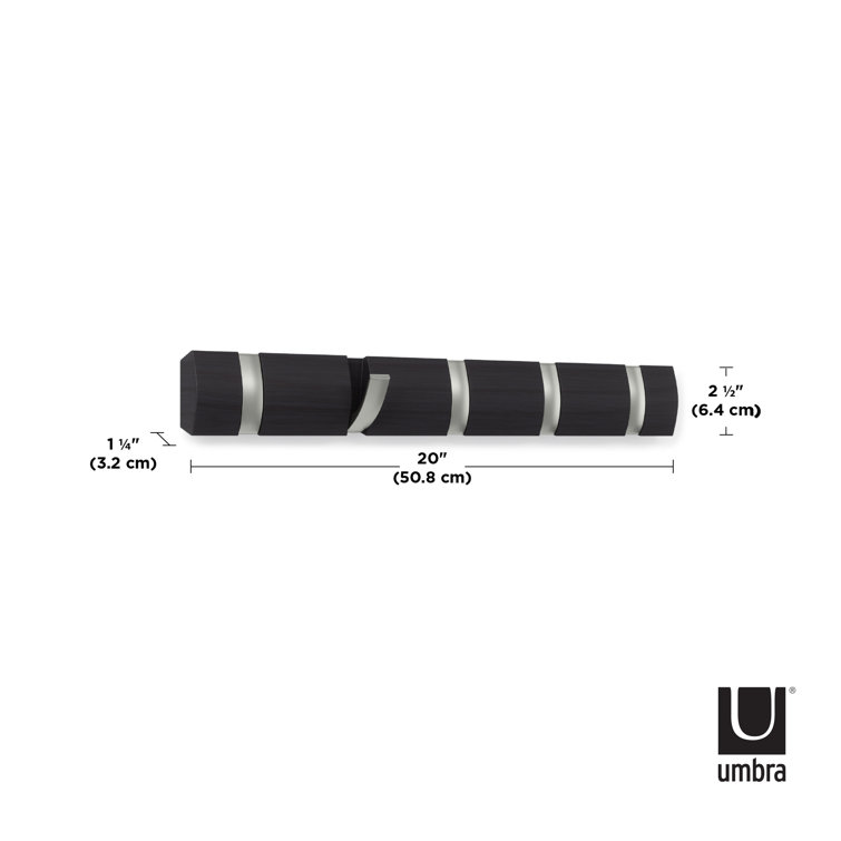 Sleek Driftwood & Nickel 5-Hook Retractable Wall Coat Rack