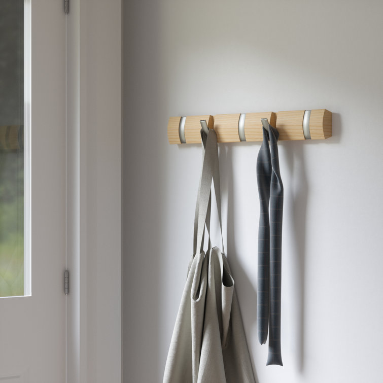 Flip 5-Hook Natural Solid Wood Wall-Mounted Coat Rack
