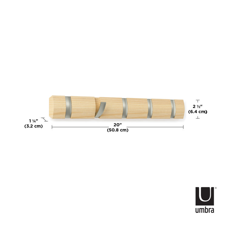 Flip 5-Hook Natural Solid Wood Wall-Mounted Coat Rack
