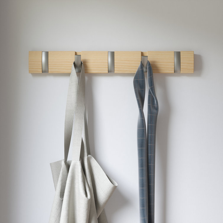 Flip 5-Hook Natural Solid Wood Wall-Mounted Coat Rack