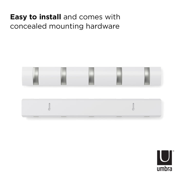 Sleek White 5-Hook Retractable Solid Wood Coat Rack