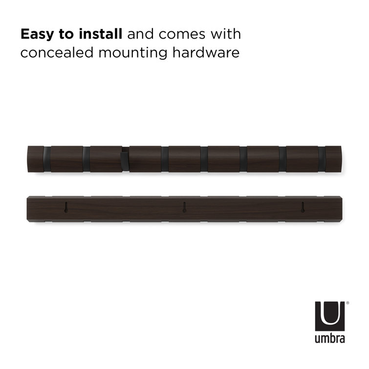 Flip Black and Walnut Solid Wood Wall Mounted Coat Rack with 8 Hooks