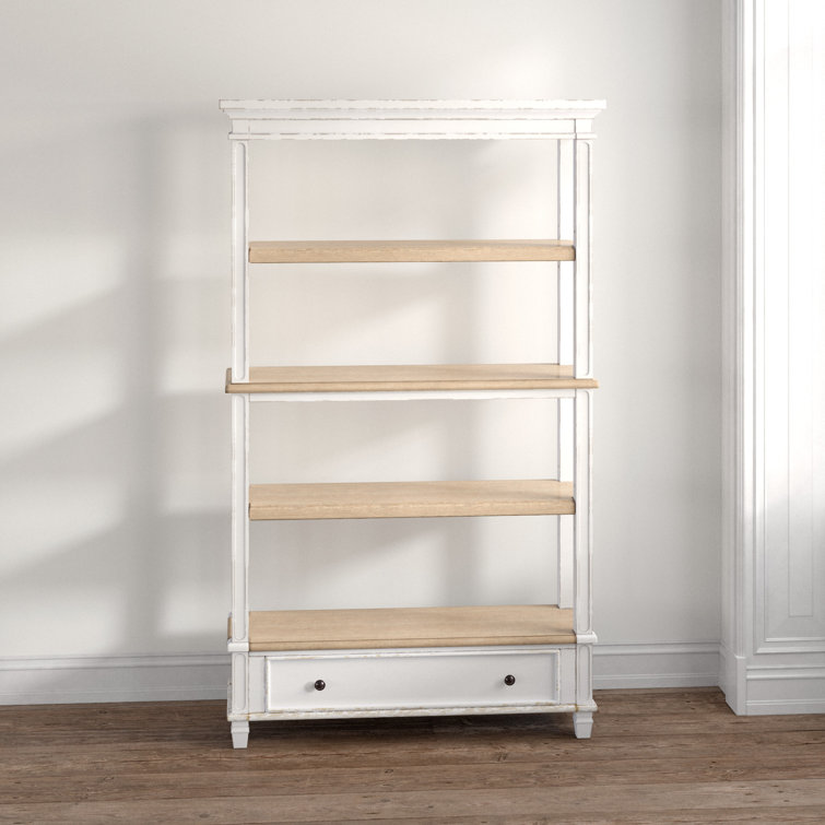 Chipped White & Distressed Wood Rustic Bookcase with Drawer